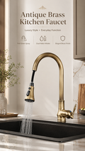 Antique Brass Kitchen Faucet Pull-Out Sprayer 360° Swivel Hot Cold Mixer Tap