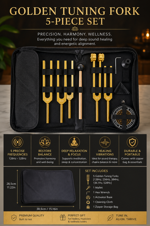 5-Piece Sound Therapy Tuning Fork Set 128/256/384/136.1/528Hz w/ Case