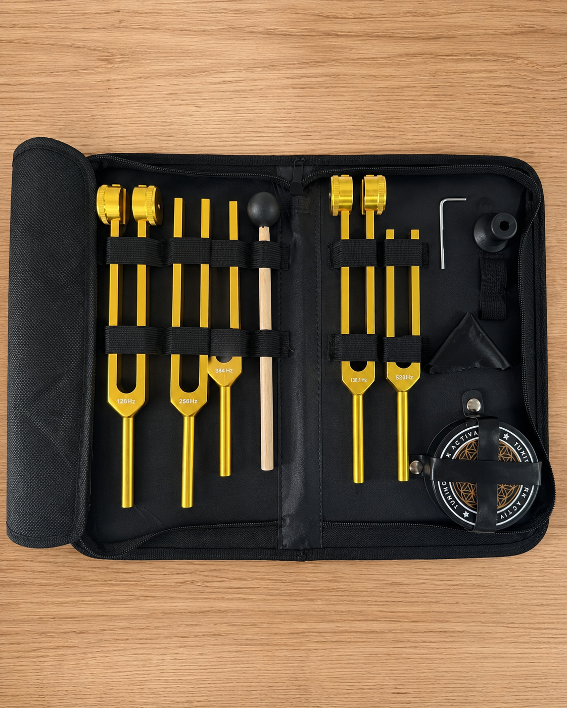 5-Piece Sound Therapy Tuning Fork Set 128/256/384/136.1/528Hz w/ Case