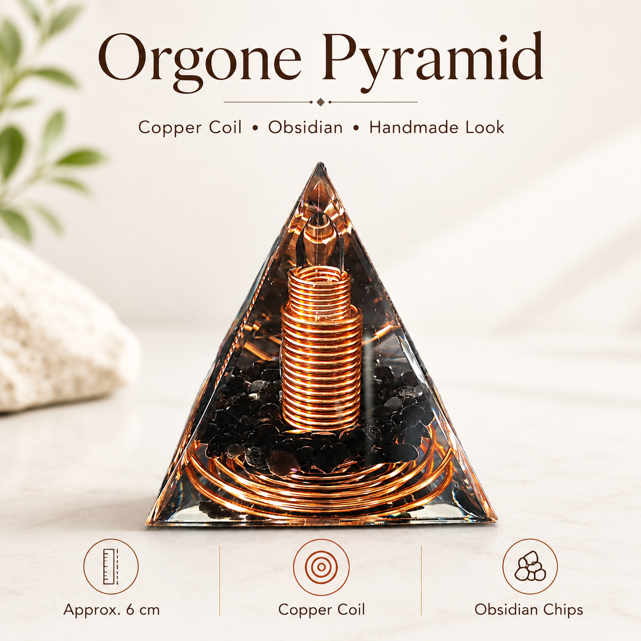 Orgone Energy Pyramid Copper Coil with Obsidian Stone
