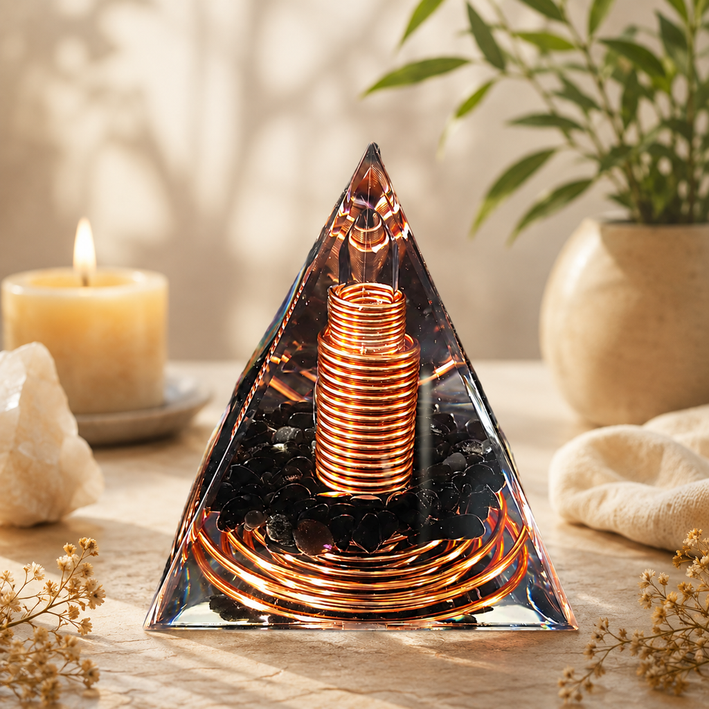 Orgone Energy Pyramid Copper Coil with Obsidian Stone