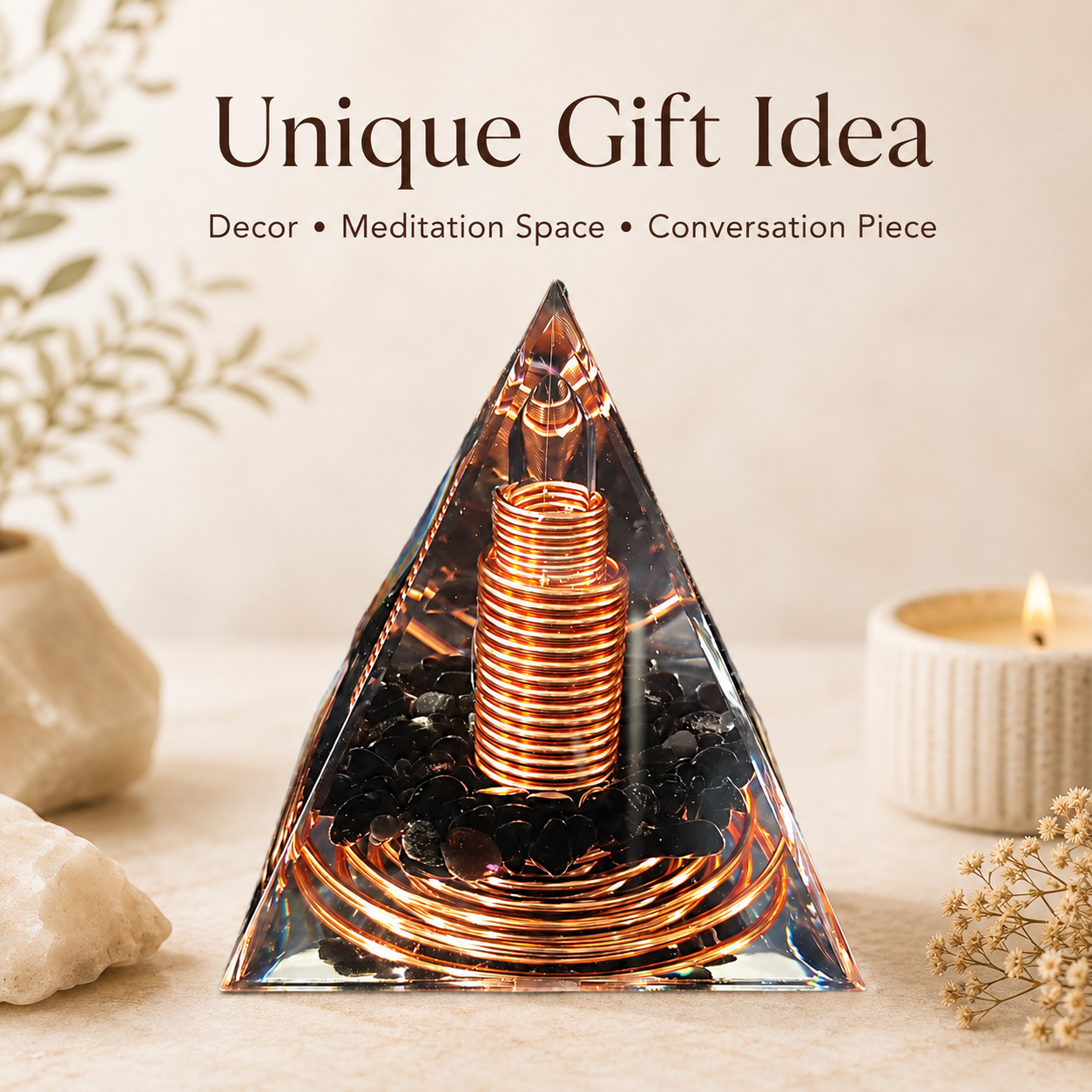 Orgone Energy Pyramid Copper Coil with Obsidian Stone