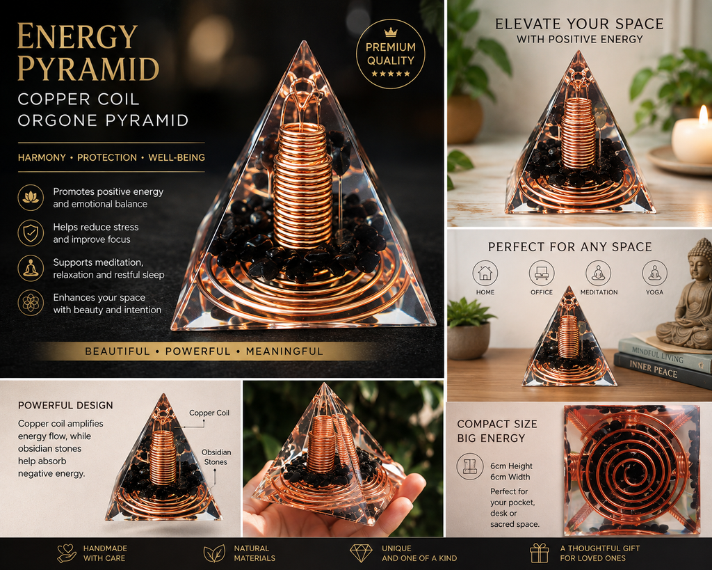 Orgone Energy Pyramid Copper Coil with Obsidian Stone