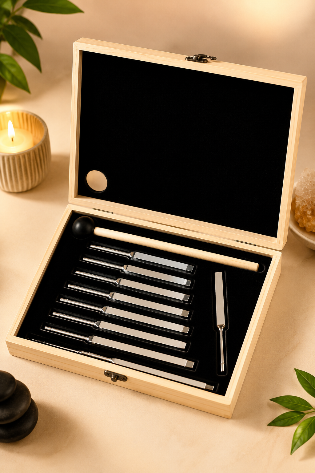 9-Piece Sound Healing Tuning Fork Set w/ Wooden Mallet & Gift Box