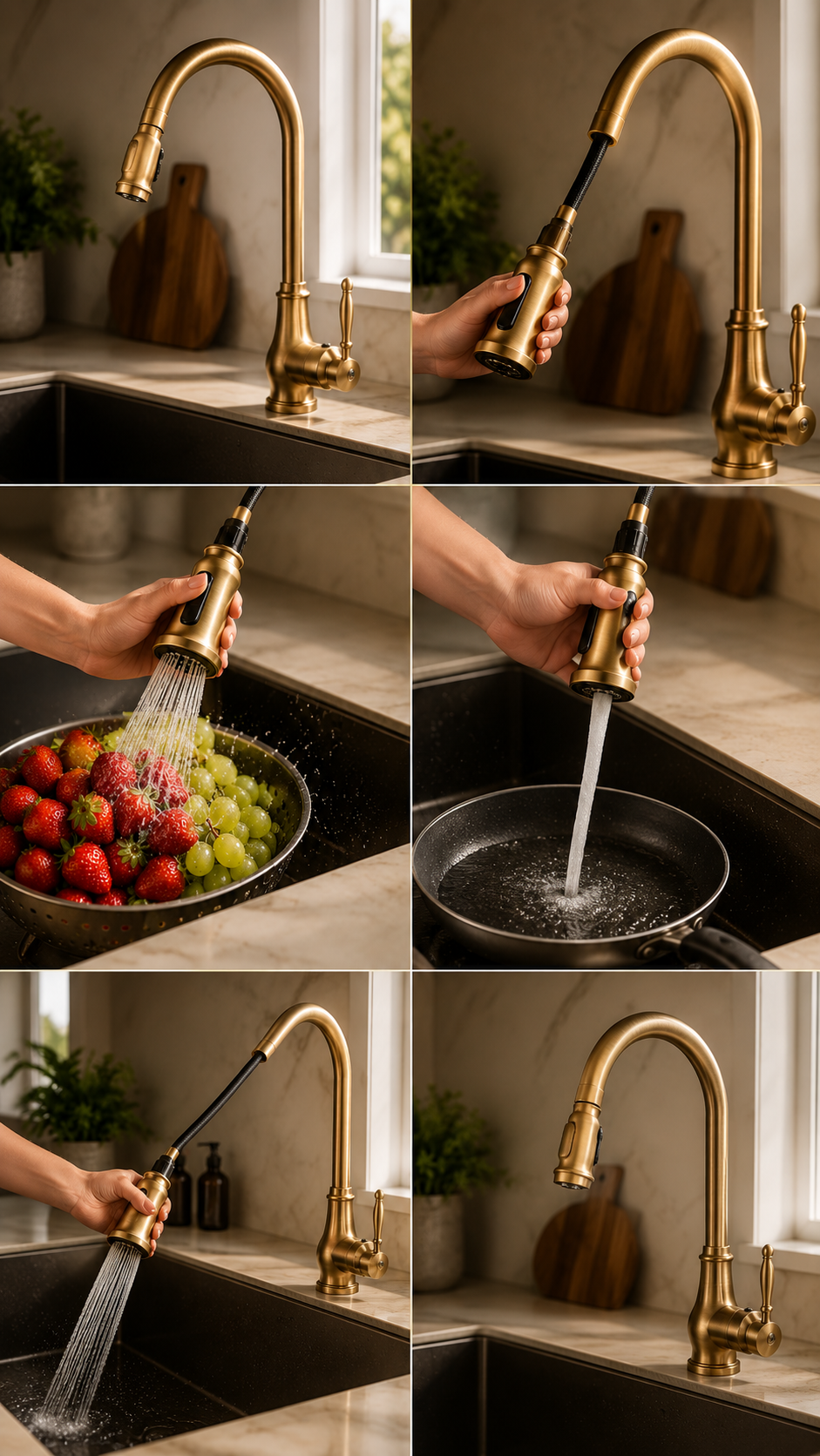 Antique Brass Kitchen Faucet Pull-Out Sprayer 360° Swivel Hot Cold Mixer Tap
