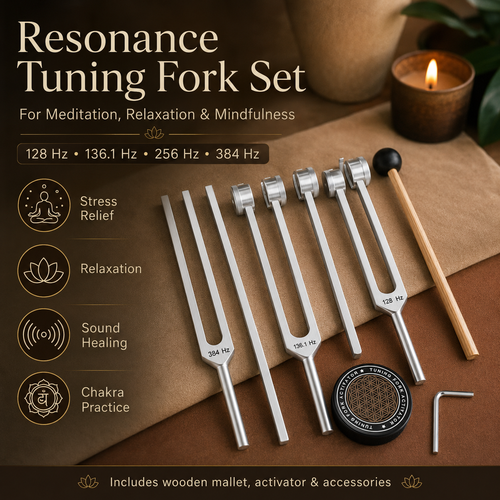 6-Piece Sound Healing Tuning Fork Set with Leather Case & Activator (128Hz–384Hz)