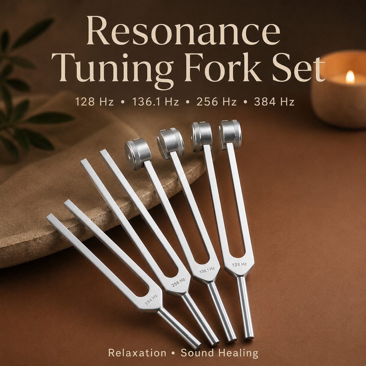 6-Piece Sound Healing Tuning Fork Set with Leather Case & Activator (128Hz–384Hz)