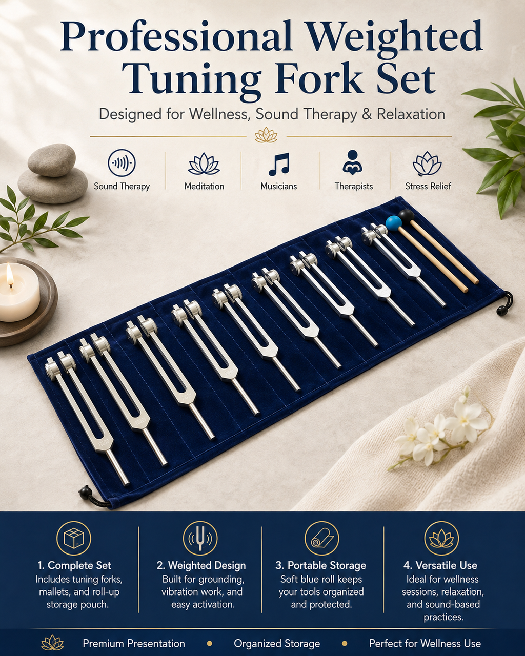 8-Piece Chakra Tuning Fork Set for Healing and Meditation