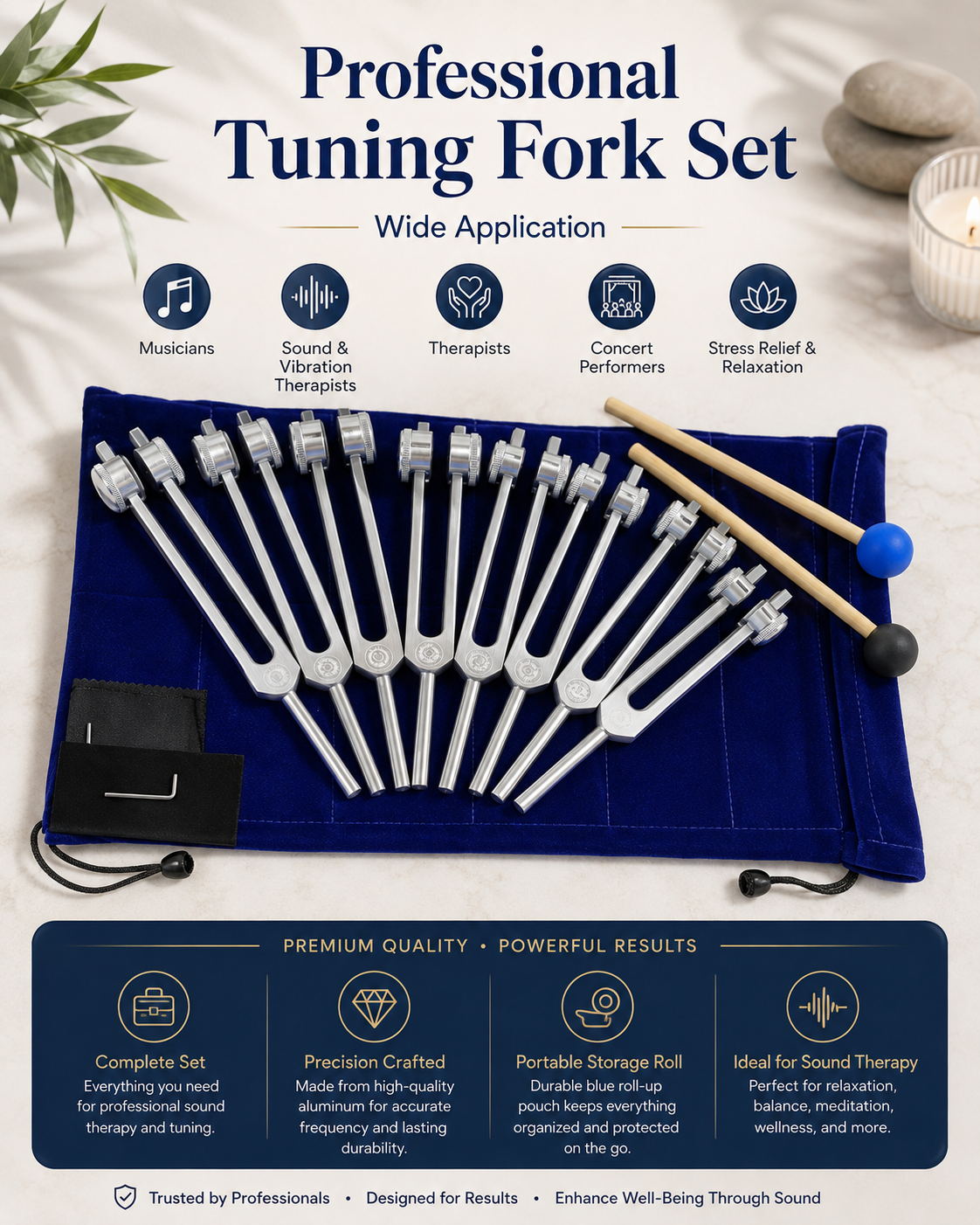 8-Piece Chakra Tuning Fork Set for Healing and Meditation